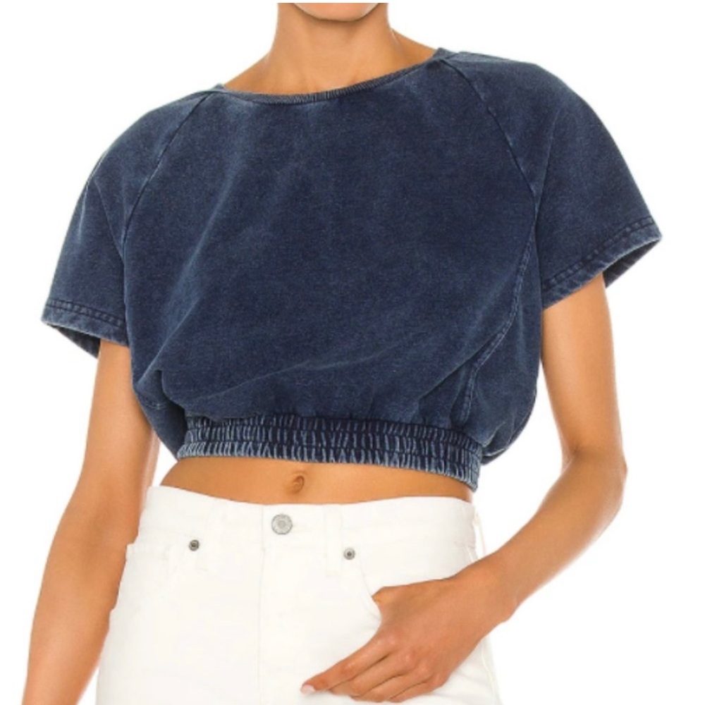 bb dakota steve madden / navy blue jean chambray crop top